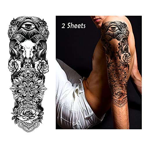 Tatuagem temporária de braço completo 2 PCs, adesivos sexy 3D Fake Tattoo