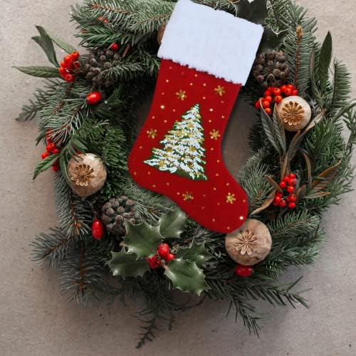 Árvore de Natal de Hour 11 de poliéster com meias de flocos de neve para decoração de Natal, conjunto de 4, Red, Coleção de férias