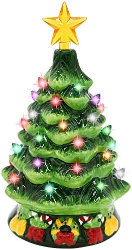 Árvore de Natal em cerâmica de 7 de 7 com luzes multicoloridas, árvore de natal prelit com estrela superior extra clara