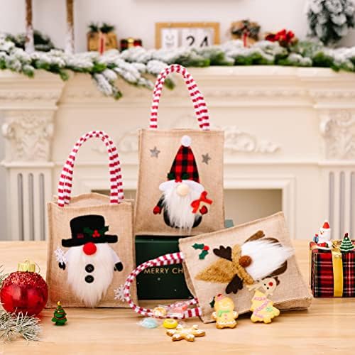 3pcs sacolas de estopa de Natal sacolas de Natal com alças sacos de presente de Natal sacolas de tratamento de natal