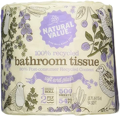 Valor natural Reciclado Banheiro Tissue, 500 folhas de 2 camadas por rolo