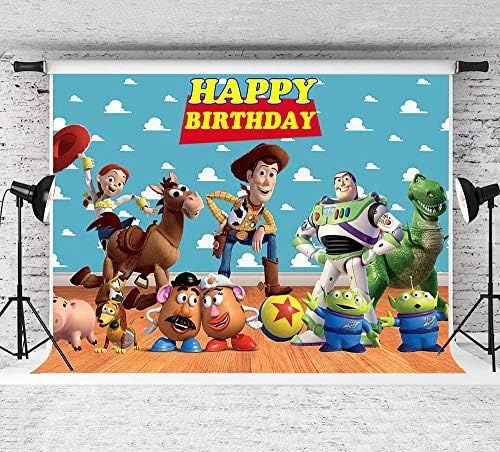 Cartoon Toy Story Birthday Party Theme Photography Castas Blue Sky Sky Clouds Banner Kids Birthday Party Photo Background