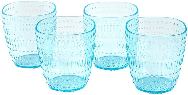 The Lakeside Collection Cups de moda antiga - Drinkware de plástico sem ataques de textura - conjunto de 4, azul