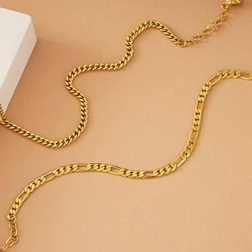 Braceletes de ouro de Ladygd para mulheres 18k Prazado de ouro em camadas de camadas/cubano/figaro/cadeia de cobras Ajusta