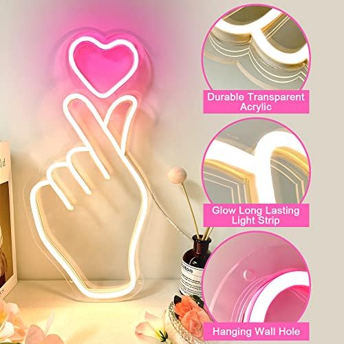Coloron dedo Coração de coração Sinal de neon para decoração da sala de kpop, sinal de néon de kpop para decoração de