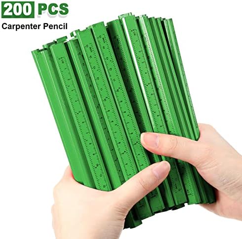 202 PCs Carpenter Lápis Conjunto de 200 PCs Lápis de construção plana com régua impressa Lápis de grafite de madeira 2 PCs Sharpador