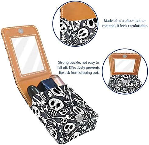 Mini estojo de batom com espelho para bolsa, crânios e ossos da organização do porta