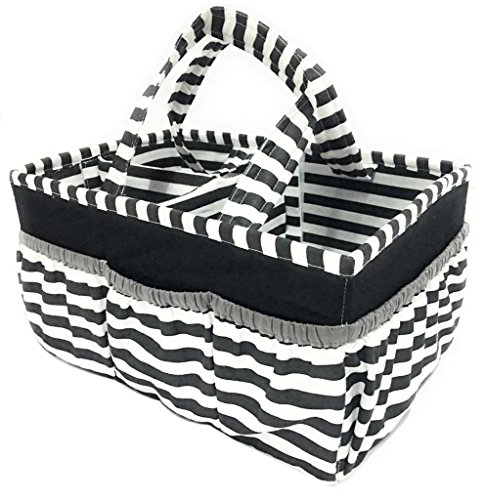 Bacati Pin Stripes Caddy de armazenamento de tecido de berçário com alças, preto