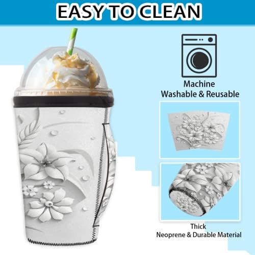 Mangas de isolador de capa de café gelado em 3D para bebidas frias para bebidas, manga de xícara de neoprene reutilizável