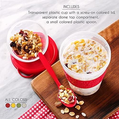 Crystalia Breakfast on the Go Cups, Take and Go Cup iogurte com cereal de cobertura ou contêiner de aveia, copos coloridos