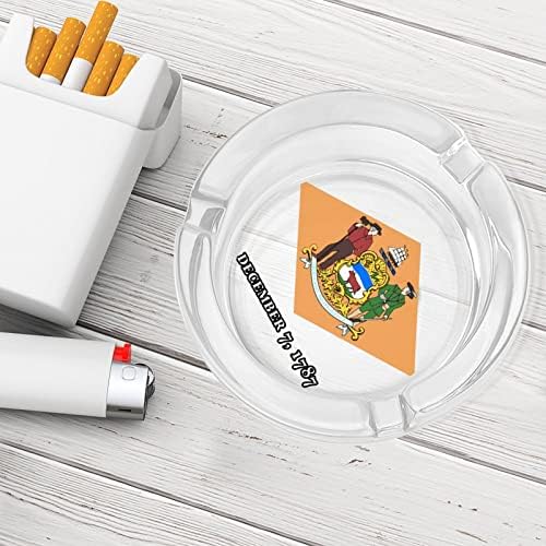 Delaware State Flag Glass Ashtray para cigarros redondo bandejas de cinzas para escritório em casa e restaurantes