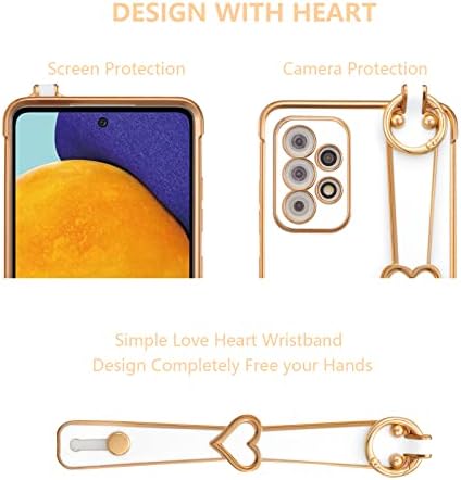ZTOfera Samsung Galaxy A53 5G Case com Kickstand, Luxury Cute Bording Edge Love Hearts Padrões de pulseira de caneta para meninas mulheres,