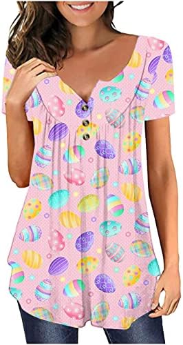 Mulheres engraçadas, ovos de coelho fofos impressão camisas de Páscoa Hide Belly Tunic 2023 Summer Summer Short Tops para usar com