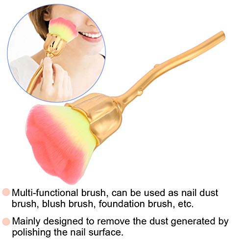 Escova de unha, escova de pó de unha, pincel de remoção de pó comprido em forma de rosa, pode ser usada como pincel de