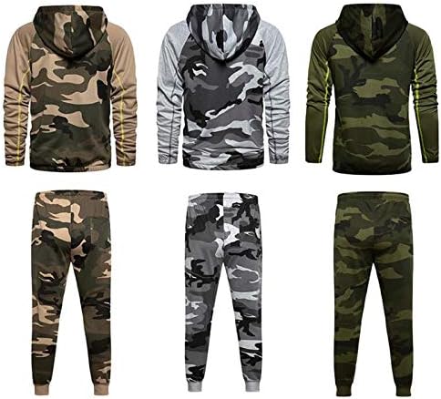 Tiles de camuflagem para homens 2 peças roupas de manga longa com zíper completo e calças de corrida esportes conjuntos de