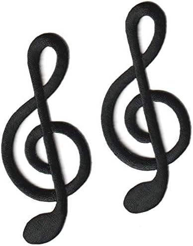 Lote de 2 Black G Clef Treble Music Note Musical Scale Musical Diy Bordado criando dois apliques bordados