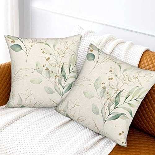 Capas de travesseiro de primavera 18x18 Conjunto de 2, eucalipto folhas de arremesso decorativo travesseiros