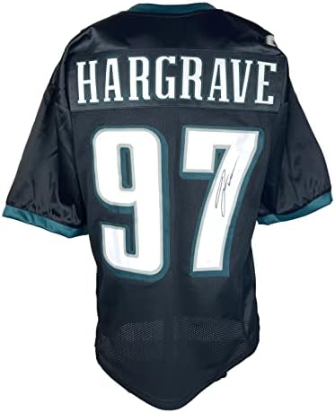 Javon Hargrave assinou a camisa de futebol preta de estilo preto personalizada JSA ITP
