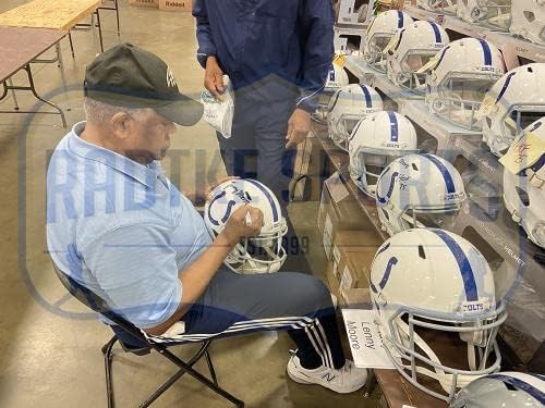 Lenny Moore assinou Indianapolis Colts Speed ​​Speed ​​Tamanho NFL Capacete NFL com inscrição “HOF 75” - Capacetes NFL autografados