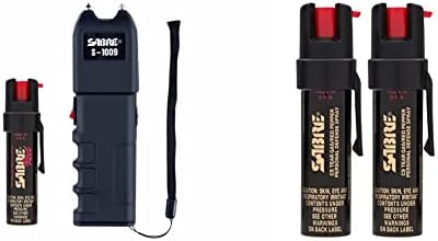 Spray de pimenta Sabre e 3 em 1 Gun Gun & Advanced Compact Pepper Spray com Spray de defesa de força policial, alcance de 10