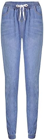 Calças de perna larga larga de Honprad para mulheres de alta cintura elástica feminina de jeans solto de jeans de jeans Casual Casual