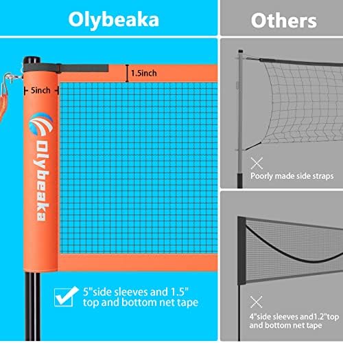 Combo de badminton e vôlei de Olybeaka com rede, design anti-Sagging, 4 raquetes de badminton, 3 passarinhos e vôlei PU para