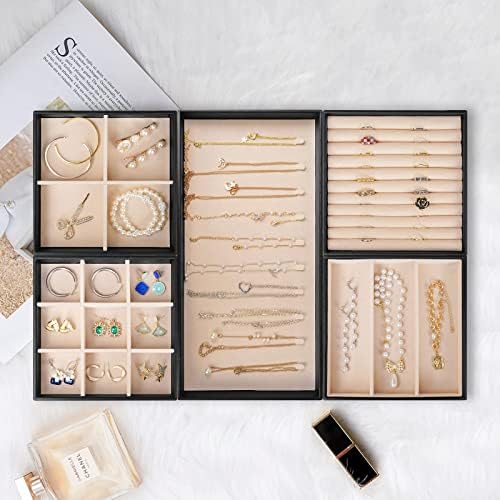 Caixa de organizador de jóias grandes do Procase para mulheres pacote de meninas com 5 conjuntos de jóias empilháveis ​​da bandeja de