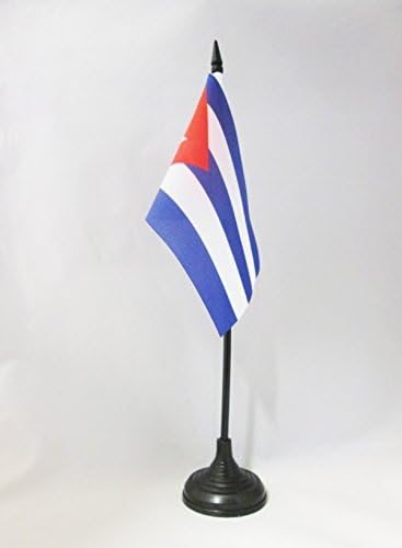 AZ FLAND CUBA TABELA BANDO 4 '' x 6 '' - Bandeira da mesa cubana 15 x 10 cm - Beck de plástico preto e base