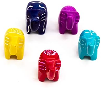 Global Crafts Soopstone Tiny Elephant Figurines, artesanal no Quênia, pacote variado de 5 cores