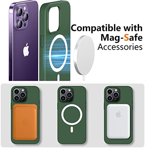 Silicone líquido magnético para iPhone 14 Pro Case, [Compatível com MagSafe] [Protetor de tela de vidro 2x+Protetor de câmera]