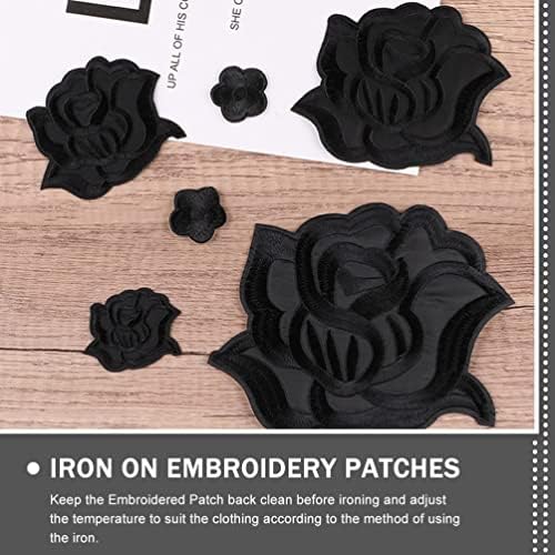 CIIEEO 15PCS Black Rose Fabric Patches Ferro em remendos de apliques Rose Flor Repay Patches para jaqueta Jeans Roupe