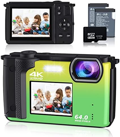 Câmera digital Saneen, câmeras 4K 64MP para fotografia, câmera de vlogging de zoom 16x para YouTube com Wi -Fi, telas duplas de