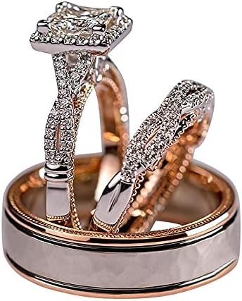 Anéis de casamento e noivado para mulheres anel de separação Rose Rose de três peças Sparkling Zircon Color Ring Rings Gold Rings