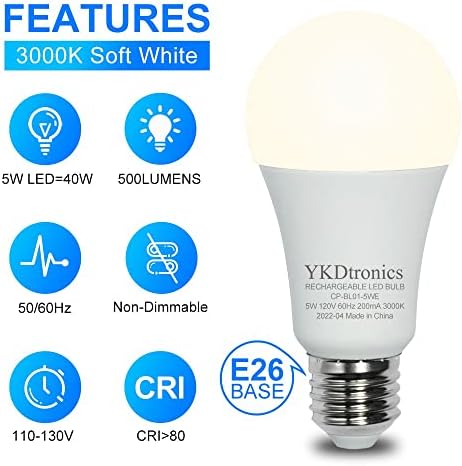 Lâmpadas recarregáveis ​​de YKDtronics, lâmpada de bateria multifuncional para a interrupção de energia de emergência,