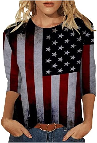 Meninas 3/4 blusas de manga American Flag Graphic Tops tshirts barco pesco