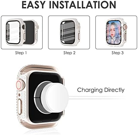 Chancy 4-Pack Compatível para choque de proteção de estojo Apple Watch de 40 mm com protetor de tela, 200 casos de bling de diamante