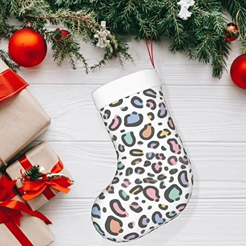 Meias de Natal de Aunstern Pastel Rainbow Leopard Lareira de dupla face pendurada meias