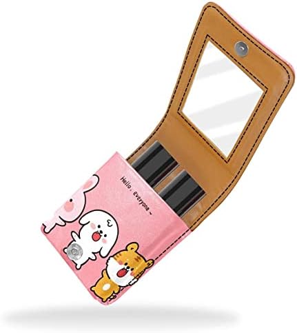Caixa de batom de Oryuekan com espelho bolsa de maquiagem portátil fofa bolsa cosmética, desenho animado de coelho de cachorro