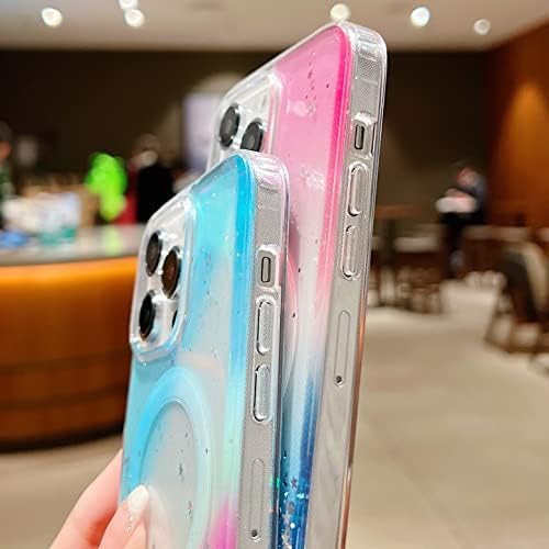 Casus magnético Glitter Clear projetado para iPhone 14 Pro Max Case Strap Bling Sparkle Cute