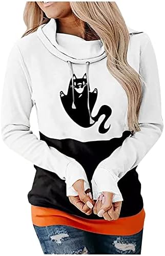 Trajes de Halloween Fragarn para mulheres moda casual 2022 halloween impressão de manga longa de capa de capa de pescoço O-pescoço