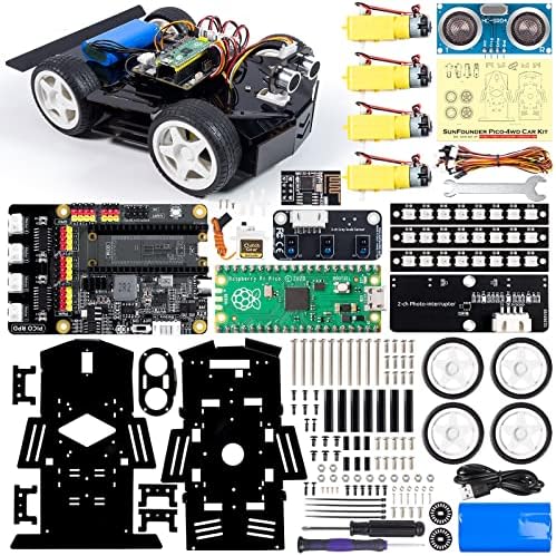 Sunfounder Raspberry Pi Pico Robot Car Kit, código aberto, Micropython, controle de aplicativos, RGB LED, Kit de robô de bricolage