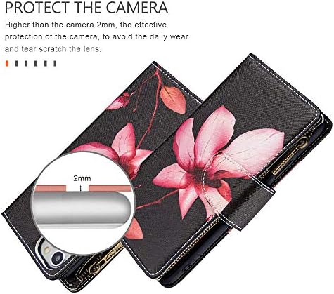Ivy Multifunction Color Painting Wallet Case compatível com o iPhone 12/12 Pro [9 Card & Money Card] [Caso Flip de Kickstand] - Lotus