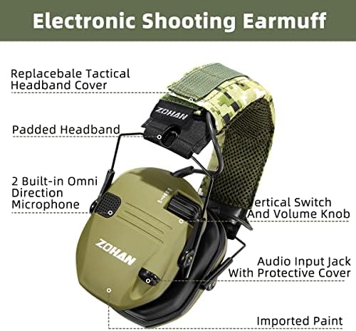 Zohan EM025 Tiro eletrônico Proteção de ouvido Earmaffs com amplificação de som, NRR 23dB para gama de armas com tampa da