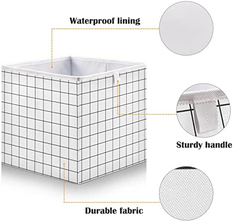Cataku Grid listrado Cubos geométricos Bins de armazenamento de 11 polegadas Cestas de armazenamento de tecido de