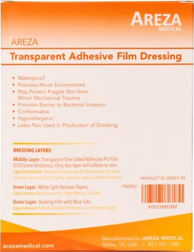 Transparente Dreshing Skin Film Skin 2 3/8 x 2 3/4 50 por caixa; por Areza Medical