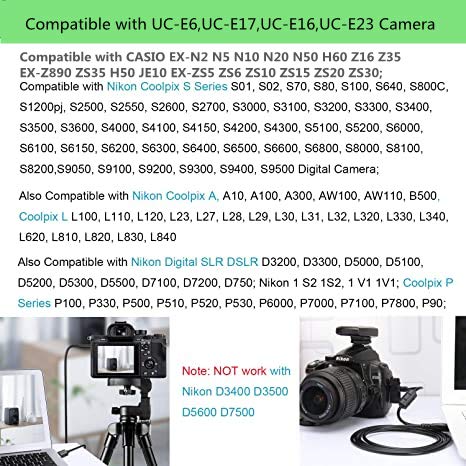 Substituição UC-E6 Dados de cabo de carregamento USB SYN CORD COMPATÍVEL COM UC-E16 UC-E17 UC-E23 Nikon Coolpix P100