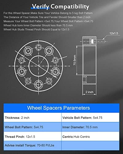 Eccpp 5x4.75 espaçadores de rodas hubcentric 2 5x4.75 a 5x4.75 Compatível com o LIP M12X1.5 70,5mm Fits para S15 para S10
