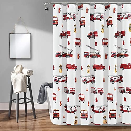 PB&J Faça um Wish Red & White Fire Truck Curtain, 72 polegadas x 72 polegadas
