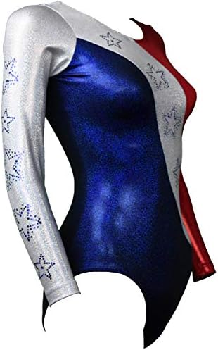 Look-it Activewear ginástica Laraard vermelho e azul Sparkling de manga longa Letard para meninas e mulheres