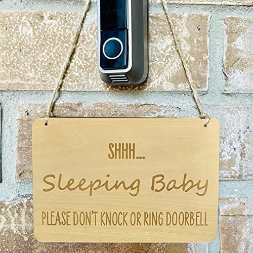 Signo de bebê dormindo para a porta da frente, engraçado Shhh dormindo, sinais de cabide do bebê para casa, por favor, não